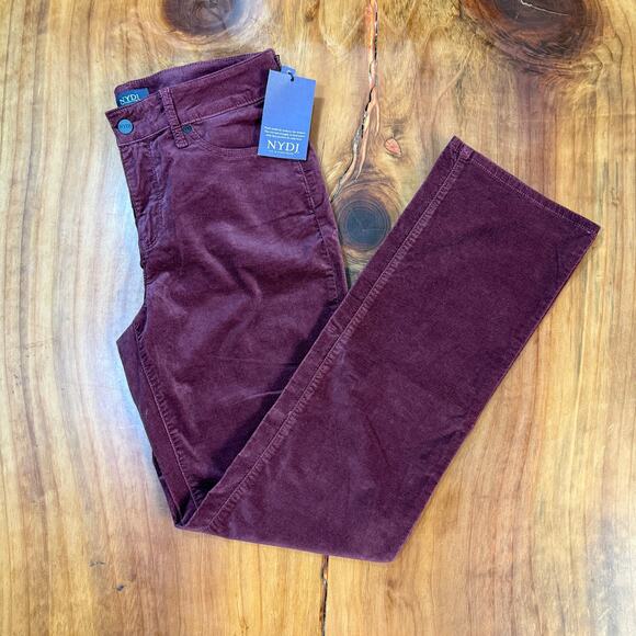 NEW NYDJ Women's Pants 8 Velvet Marilyn Straight Stretch Burgundy Lift W16 - Picture 1 of 8